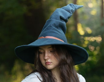 Freya Navy Blue Felt Wizard Hat: Crooked Witch, Halloween/Ren Faire Costume