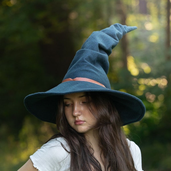 Freya the Wizard Hat in Navy Blue Felt, crooked witch hat, sorceress hat, hedge witch hat, ren faire hat, cottage witch hat, green witch hat