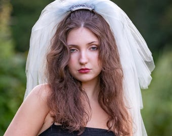 Celestial Ghost Bride Veil: Glitter Tulle Halloween Costume Headpiece