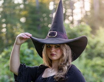 Wren~ Wicked Witch Hat with Buckle: Extra Large Brim, Ren Faire/Halloween Costume