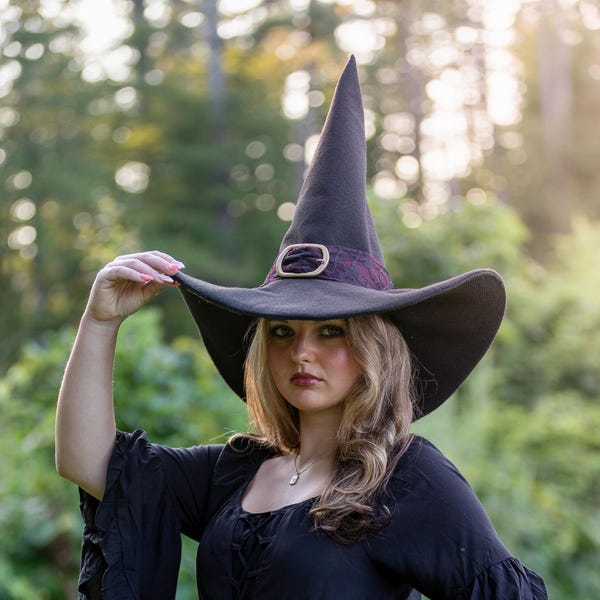 Wren~ Wicked Witch Hat with Buckle: Extra Large Brim, Ren Faire/Halloween Costume