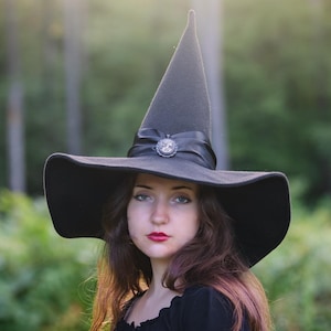 Lark Black Felt Witch Hat: Wide Brim, Classic, Floppy Brim, Ren Faire/ Halloween Costume