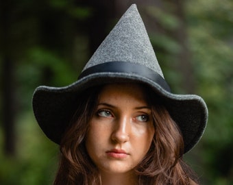 Hagatha Charcoal Gray Witch Hat: Short Cone, Bat Bow & Graphite Ribbon
