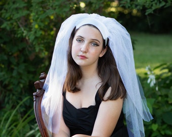 Ghost Bride Headpiece White Glow in the Dark Tulle