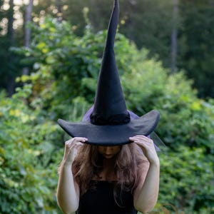 Wren Tall Black Felt Witch Hat: Adjustable Cone, X-Large Brim, Ren Faire/Halloween Costume