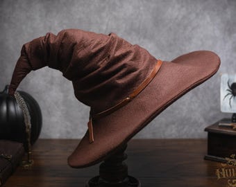 Freya Crooked Brown Felt Witch Hat: Ren Faire Wizard Hat Costume