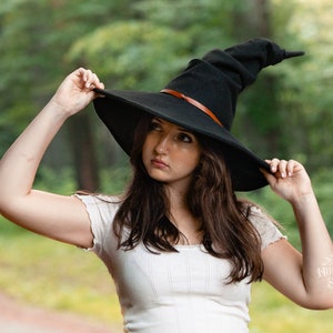 Freya the Wizard Hat in Black Felt, crooked witch hat, sorceress hat, hedge witch hat, ren faire hat, cottage witch hat, elemental witch hat