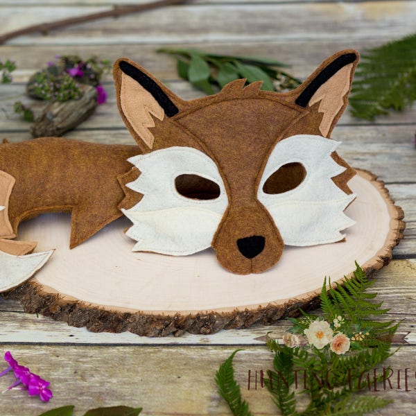 Xander Fox Felt Mask and Tail Costume for pretend play, dress up