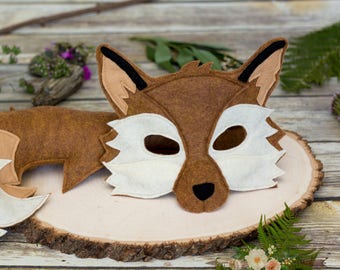 Xander Fox Felt Mask and Tail Costume for pretend play, dress up