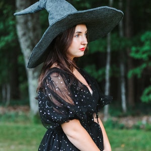 Beatrice Extra Large Brim Witch Hat in Charcoal Felt, crooked witch hat, ren faire hat, sorceress hat, hedge witch hat, classic witch hat image 8
