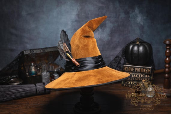 Solstice~ Golden Brown Witch Hat: FeatherAdorned, Forest Witch