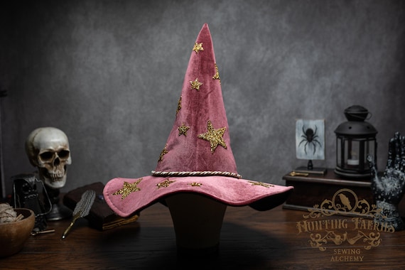 Witch Hat ~Stardust~ Slouchy Dusty Pink with Gold Stars