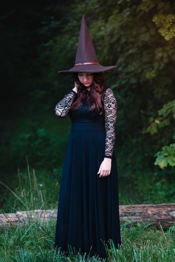 Freya the Wizard Hat in Brown Felt, Straight Cone witch hat, hedge witch hat, ren faire hat, cottage witch hat, elemental witch hat