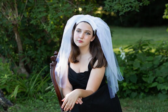 Ghost Bride Headpiece White Glow in the Dark Tulle