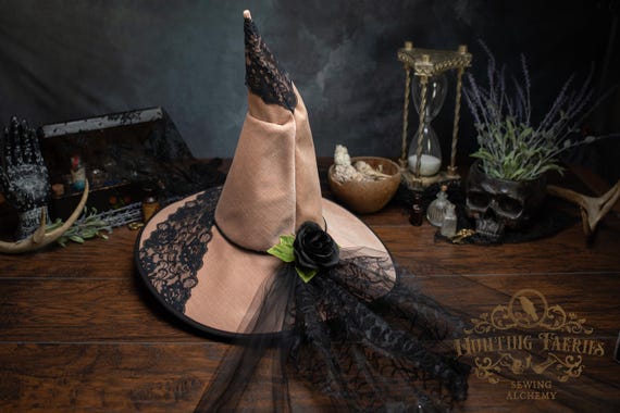 Rosie the Witch Hat in light pink with Hand Embroidered Pin
