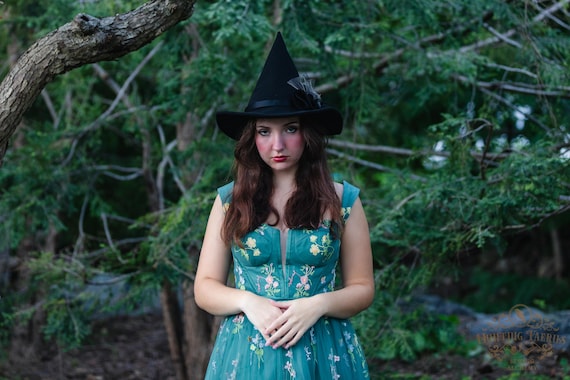 Hagatha the Short Coned Witch Hat in Black Felt with Cameo decoration, petite witch hat, dark academia witch hat, ren faire, modern witch