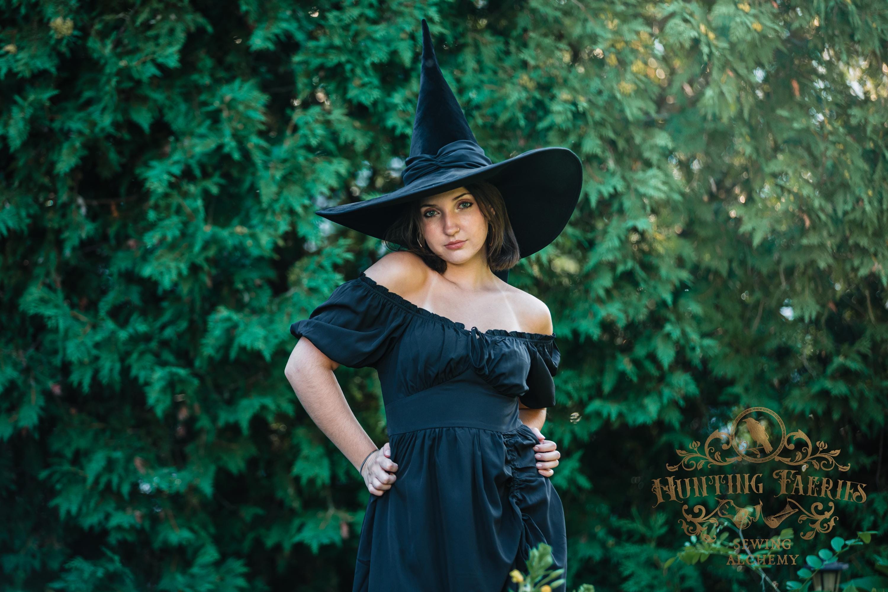 Practical Magic ~Witch Hat~Black Velvet Pointy with Cascading Train