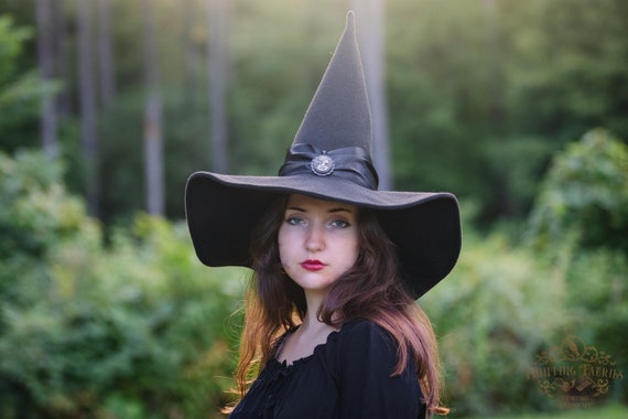 Lark the Black Felt Witch Hat, Classic witch hat for costume, wizard hat, large brim witch hat, Tall hat, ren faire hat, Floppy brim hat,