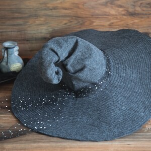 Beatrice Extra Large Brim Witch Hat in Charcoal Felt, crooked witch hat, ren faire hat, sorceress hat, hedge witch hat, classic witch hat image 10