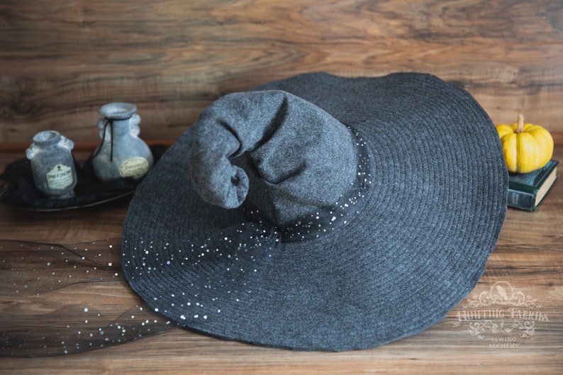 Beatrice Extra Large Brim Witch Hat in Charcoal Felt, crooked witch hat, ren faire hat, sorceress hat, hedge witch hat, classic witch hat image 10