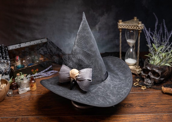 Merriam ~ Faux Leather Snake Skin Bad A** Witch Hat, Crow decoration, straight witch hat, wizard hat, large brim witch hat, Ren faire hat