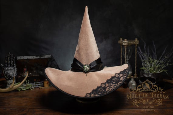 Rosie the Witch Hat in light pink with Hand Embroidered Pin