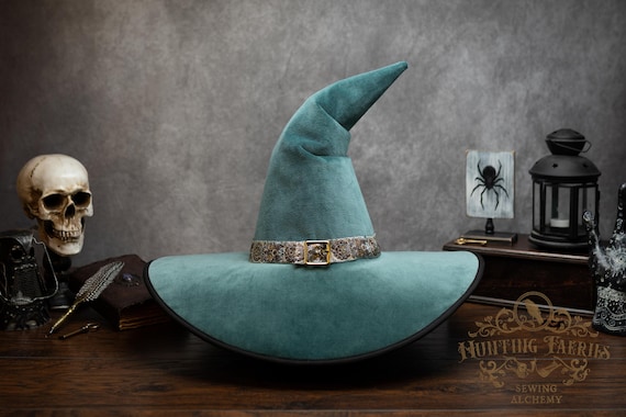Witch Hat ~Oceana~ Seafoam Blue, Crooked, with Brass Buckle