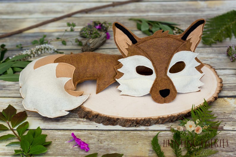 Xander Fox Felt Mask and Tail Costume for pretend play, dress up image 1