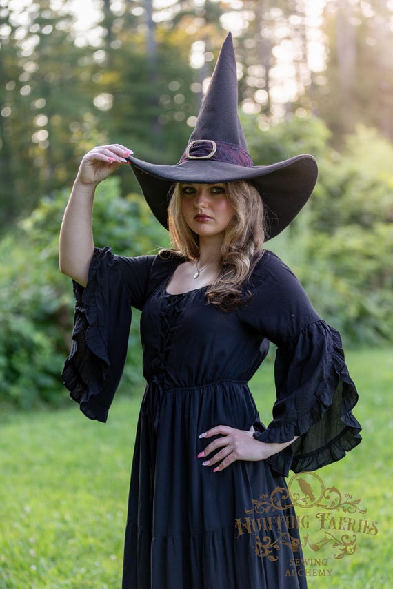 Wren Classic Wicked Witch Hat with Buckle: Extra Large Brim, Ren Faire or Halloween Costume