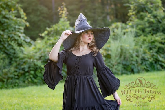 Gayle Distressed Grey Witch Hat: Large Crooked Brim, Halloween/Ren Faire Costume, Wizard