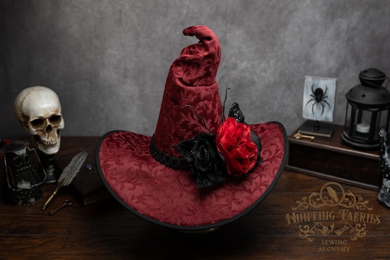 Witch Hat ~Enya~ Red with Butterfly Floral Accent