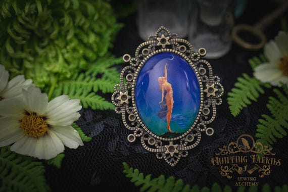 Reaching for the Moon Victorian Brooch, Witch Hat Accessory, Halloween Accessory, Spooky Vibe Pin