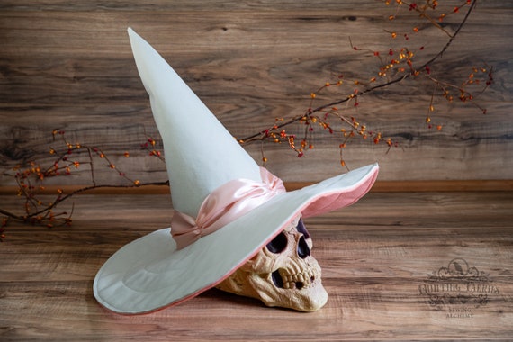 Circe the Peaches and Cream Microsuede Witch Hat, pointy witch hat, wizard hat, large brim witch hat, ren faire hat