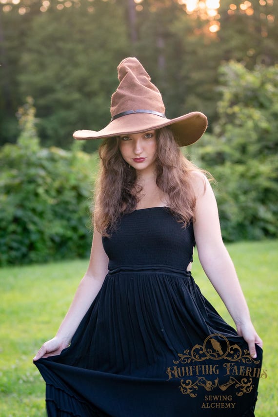 Freya Crooked Brown Felt Witch Hat: Ren Faire Wizard Hat Costume