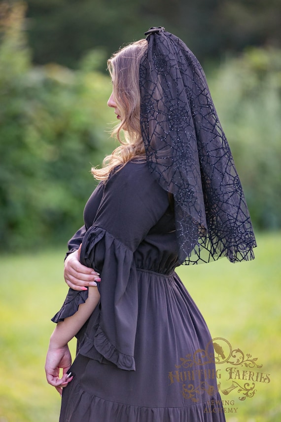 Black Spider Web Tulle Veil: Halloween Costume, Goth, Victorian Mourning Veil