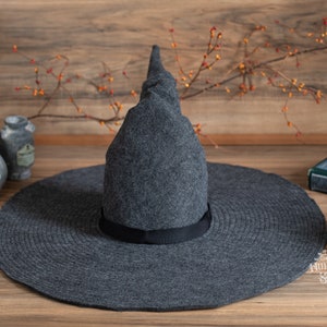 Beatrice Extra Large Brim Witch Hat in Charcoal Felt, crooked witch hat, ren faire hat, sorceress hat, hedge witch hat, classic witch hat image 7