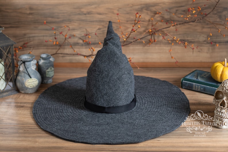 Beatrice Extra Large Brim Witch Hat in Charcoal Felt, crooked witch hat, ren faire hat, sorceress hat, hedge witch hat, classic witch hat image 7