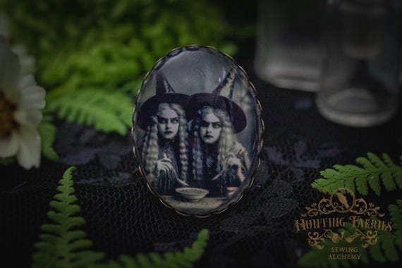 Twin Witches Brooch, Witch Hat Accessory, Halloween Accessory, Spooky Vibe Pin