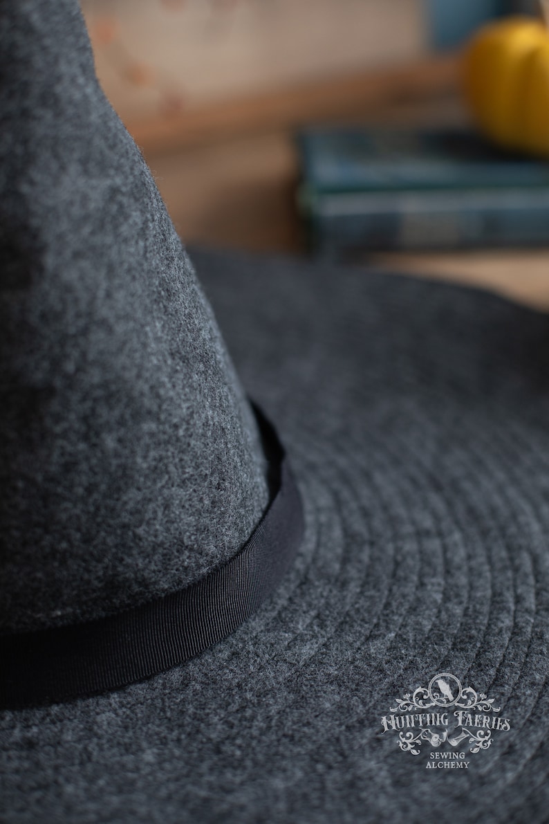 Beatrice Extra Large Brim Witch Hat in Charcoal Felt, crooked witch hat, ren faire hat, sorceress hat, hedge witch hat, classic witch hat image 5