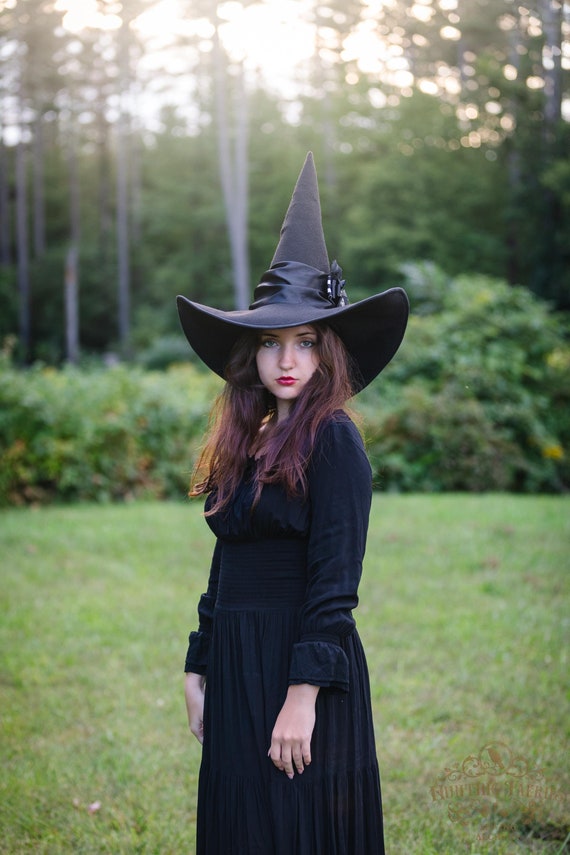 Magpie Black Felt Witch Hat crooked witch hat, wizard hat, large brim witch hat, ren faire hat
