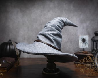 Freya Crooked Charcoal Felt Witch Hat: Wired Brim, Wizard Hat Costume