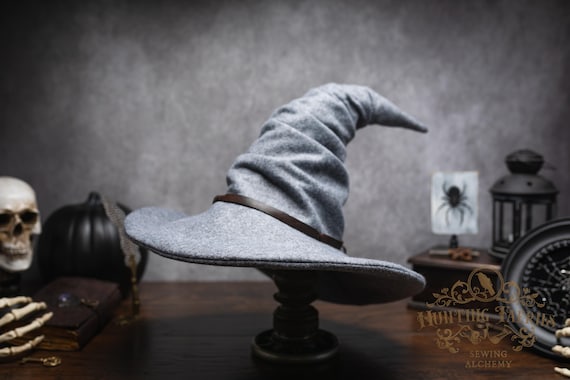 Freya Crooked Charcoal Felt Witch Hat: Wired Brim, Wizard Hat Costume