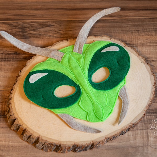 Ramona the Felt Praying Mantis Mask for costume or pretend play, insect mask, preying mantis