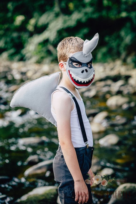 Truro the Shark Felt Mask with Dorsal Fin or Tail for Pretend Play or Costume