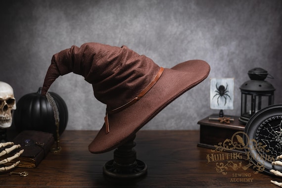 Freya Crooked Brown Felt Witch Hat: Ren Faire Wizard Hat Costume