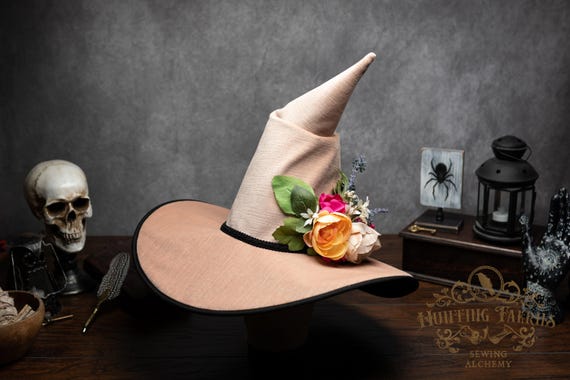 Witch Hat ~Primrose~ Blush Pink, Crooked, Floral Accent