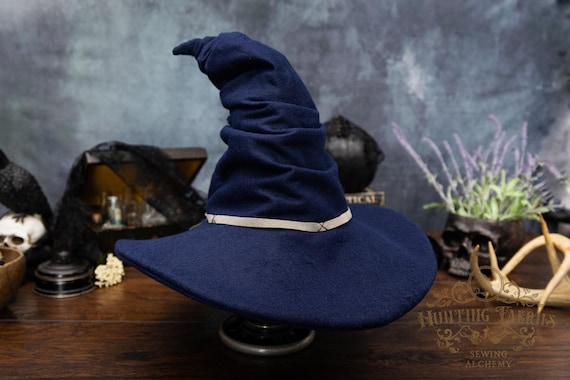 Freya the Wizard Hat in Navy Blue Felt, crooked witch hat, sorceress hat, hedge witch hat, ren faire hat, cottage witch hat, green witch hat