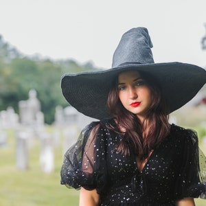 Beatrice Extra Large Brim Witch Hat in Charcoal Felt, crooked witch hat, ren faire hat, sorceress hat, hedge witch hat, classic witch hat image 4