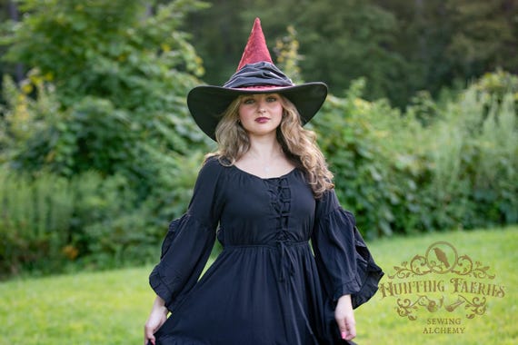 Adeline Burgundy Chenille Witch Hat: Satin Scarf with Rhinestone Pin.