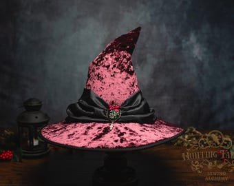 Sparrow~ Crooked Witch Hat in Fig: With Hand Embroidered Mistletoe Brooch